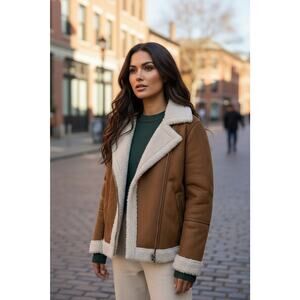 Gap old navy Faux Suede Sherpa Moto Jacket Preppy  M Y2K 90s  sherling